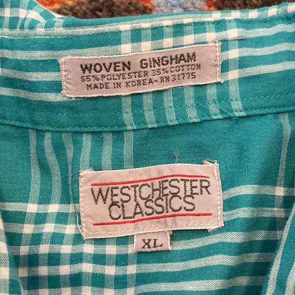 Vintage gingham button down teal buffalo plaid XL short sleeves - Picture 2 of 6